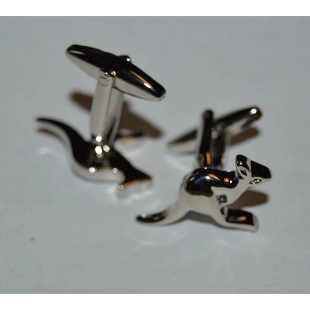 Nice Silver Tone AUSTRALIAN Kangaroo Shaped Men's Cuff Links Set Rare